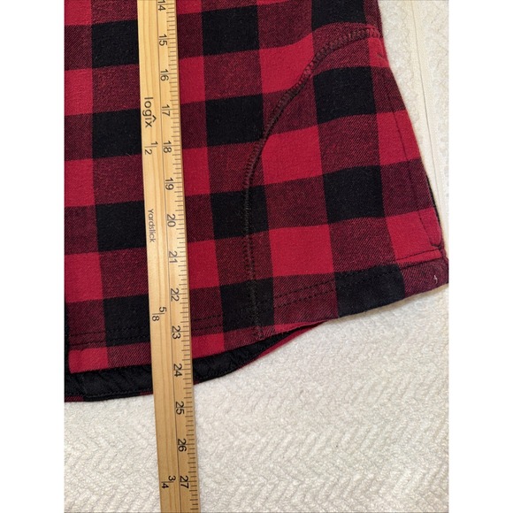 Wms Orvis S Fleece-Lined Flannel Plaid Shacket Shirt Jacket Red/Black Snap Up - Picture 5 of 16